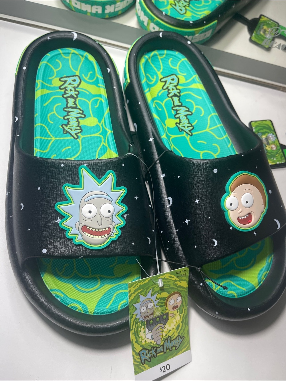 Men’s Rick & Morty Black & Teal Slide Sandals